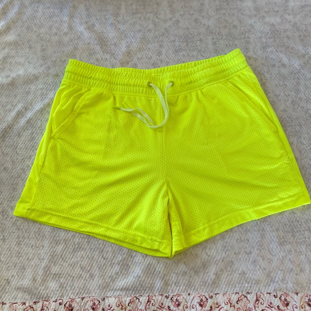 Athletic Works Shorts Mens Size M Neon Yellow Drawstring Gym Active Shorts